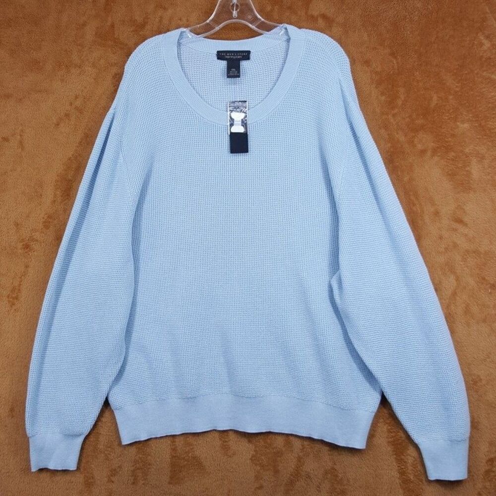 BLOOMINGDALES Sweater Mens XXL Light Blue Pullover Crew 100% Cotton Loose Knit